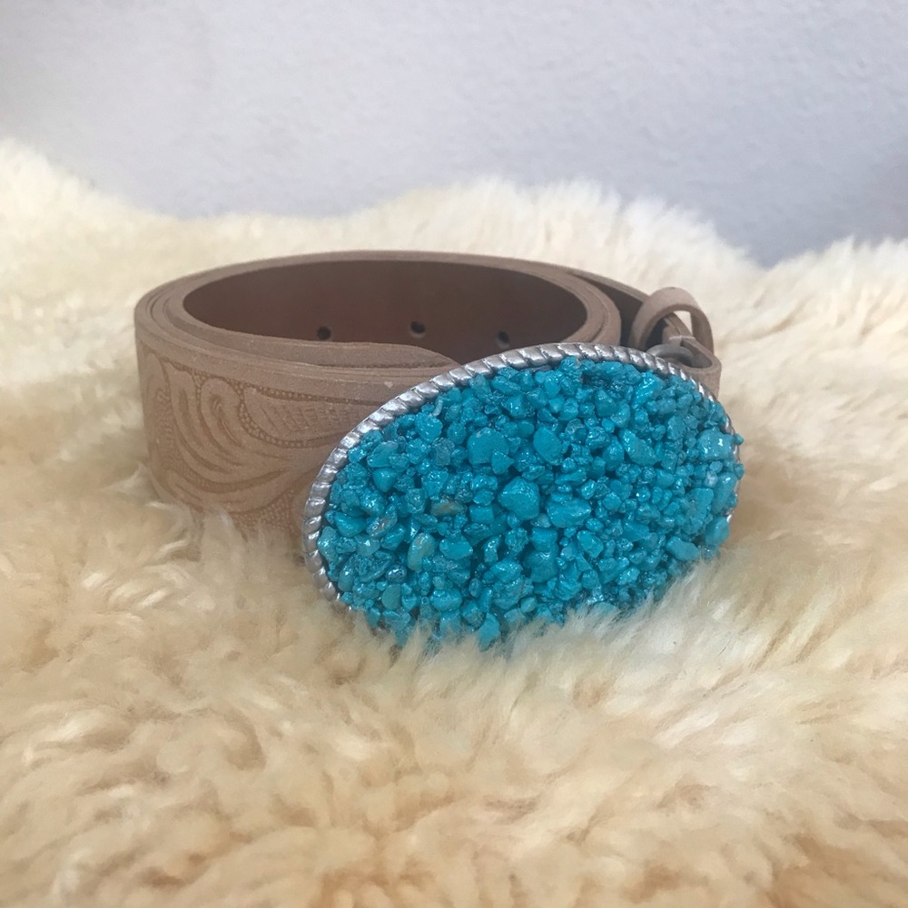 Turquoise and Silver Leather Belt